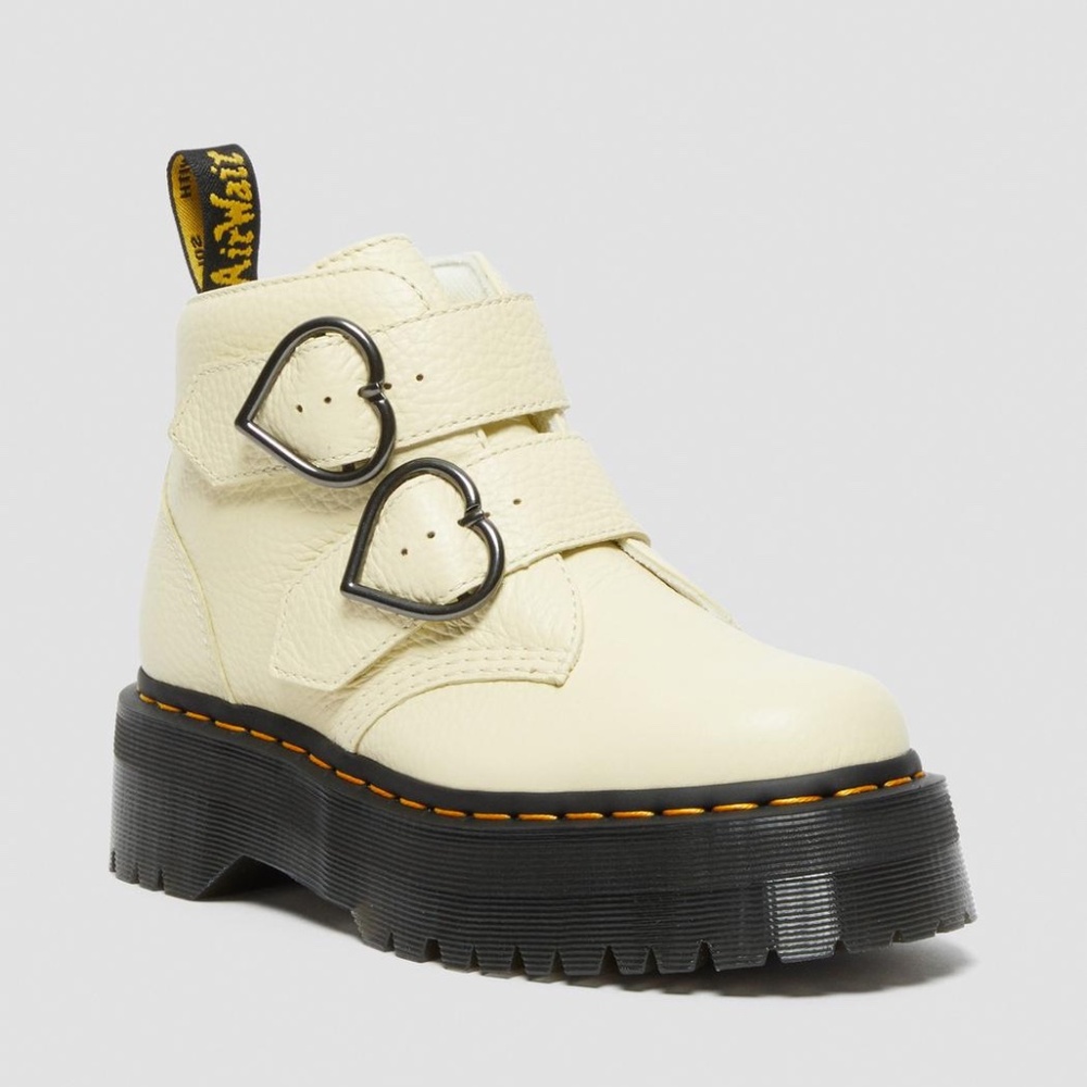 Dr. Martens Women's Devon Heart Platform Quad Retro Toile Cream Nappa Ret. $220!